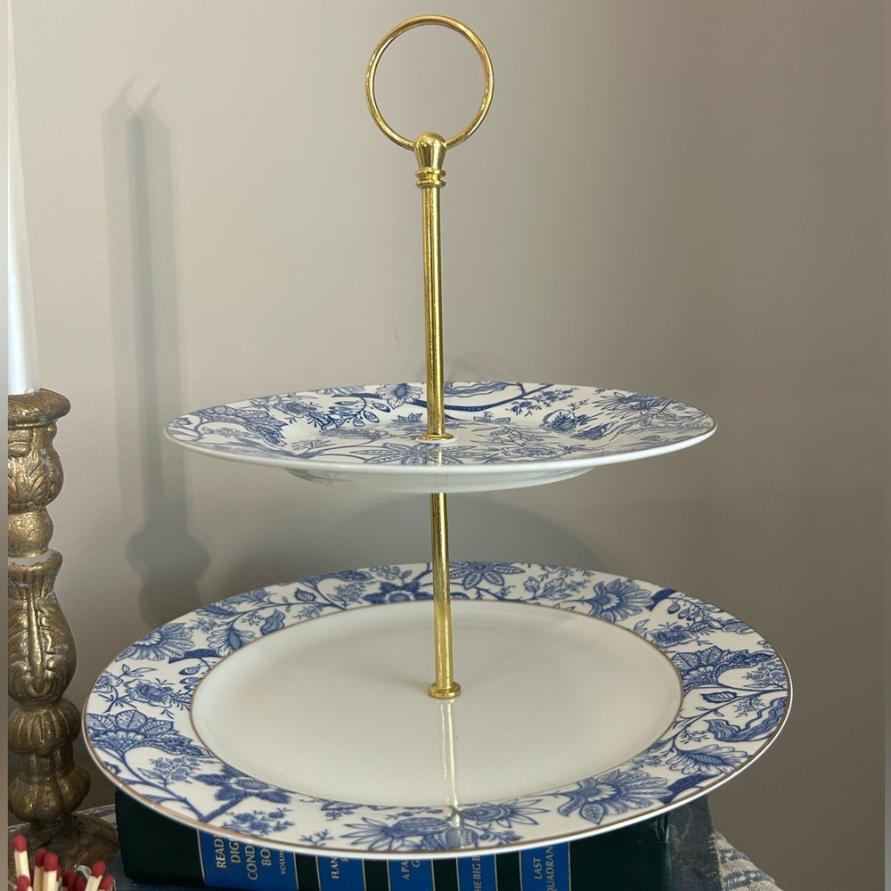 Elegant Blue and White Two-Tiered Serving Stand